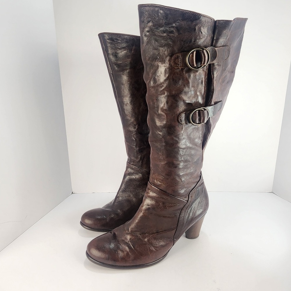Gabor Women's 6 Brown Leather Knee High Boots Buckle High Heel Comfort Slovakia